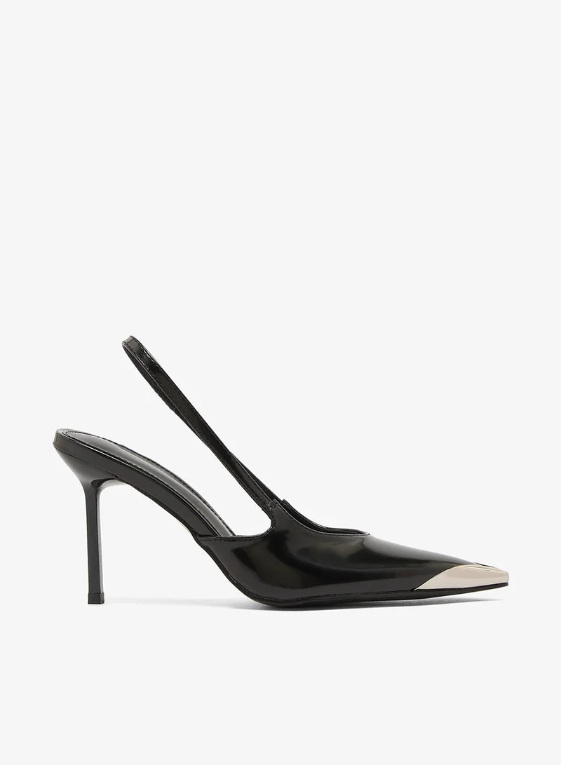 Ella Black Two Tone Silver Accent Sling Back High Heel Pointed Toe Pumps for Women | Best Price UAE