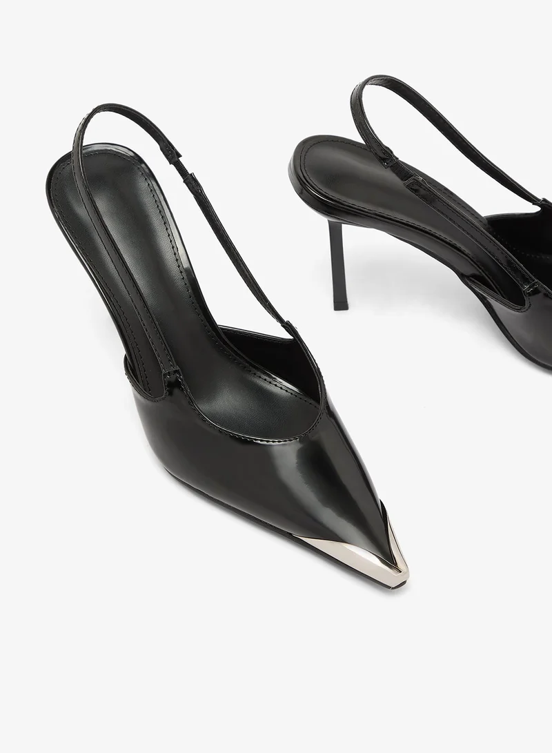 Ella Black Two Tone Silver Accent Sling Back High Heel Pointed Toe Pumps for Women | Best Price UAE