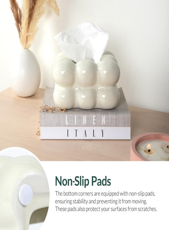 ELTOS Decorative Ceramic Tissue Paper Holder Box, Novelty, Modern Design, for Bathroom Vanity, Living Room, Bedroom Dresser, Night Stand, Kitchen Countertop, Office Desk, Home Decor, Cream - Image 4