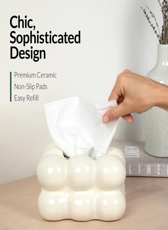 ELTOS Decorative Ceramic Tissue Paper Holder Box, Novelty, Modern Design, for Bathroom Vanity, Living Room, Bedroom Dresser, Night Stand, Kitchen Countertop, Office Desk, Home Decor, Cream - Image 2