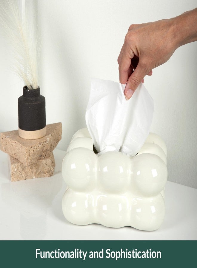 ELTOS Decorative Ceramic Tissue Paper Holder Box, Novelty, Modern Design, for Bathroom Vanity, Living Room, Bedroom Dresser, Night Stand, Kitchen Countertop, Office Desk, Home Decor, Cream - Image 5