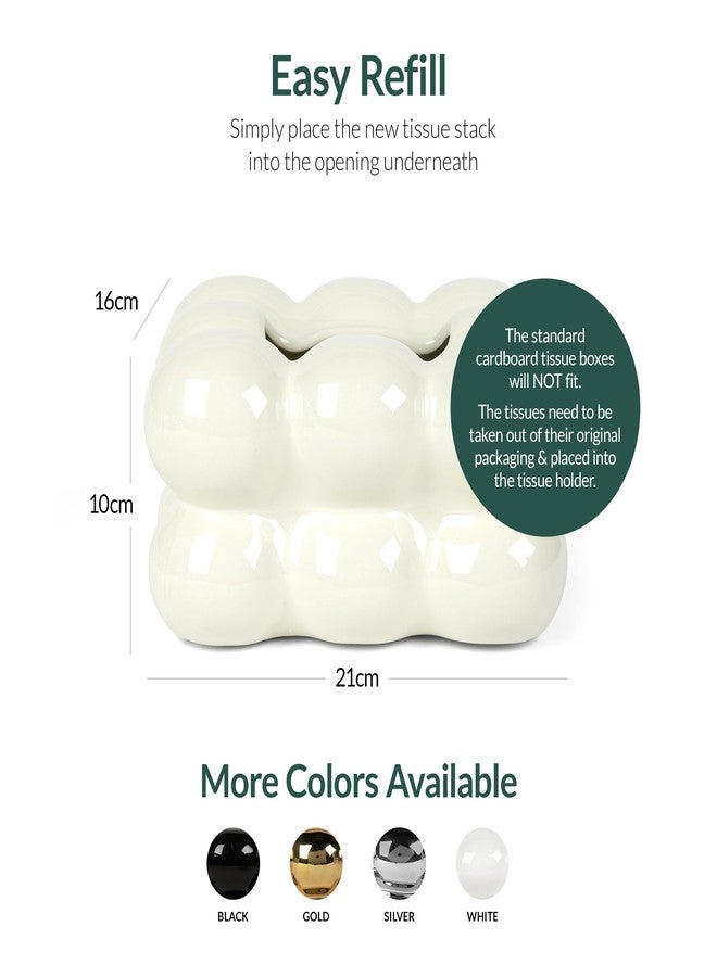 ELTOS Decorative Ceramic Tissue Paper Holder Box, Novelty, Modern Design, for Bathroom Vanity, Living Room, Bedroom Dresser, Night Stand, Kitchen Countertop, Office Desk, Home Decor, Cream - Image 3