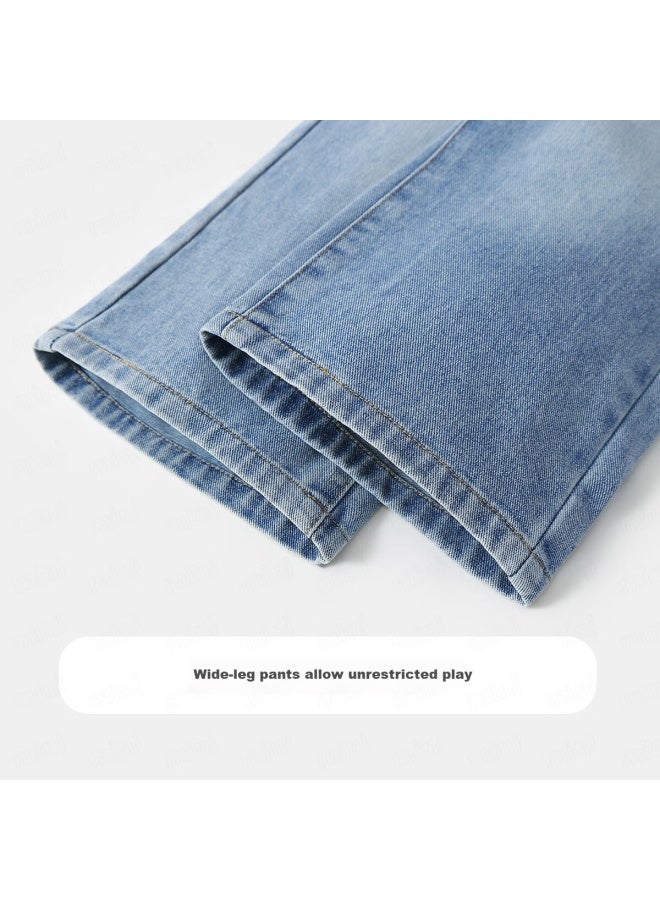 Mqdmini Girls' Denim Jeans Children's Straight-leg Loose Fit Casual Outdoor Pants Cherry Girl - Image 2