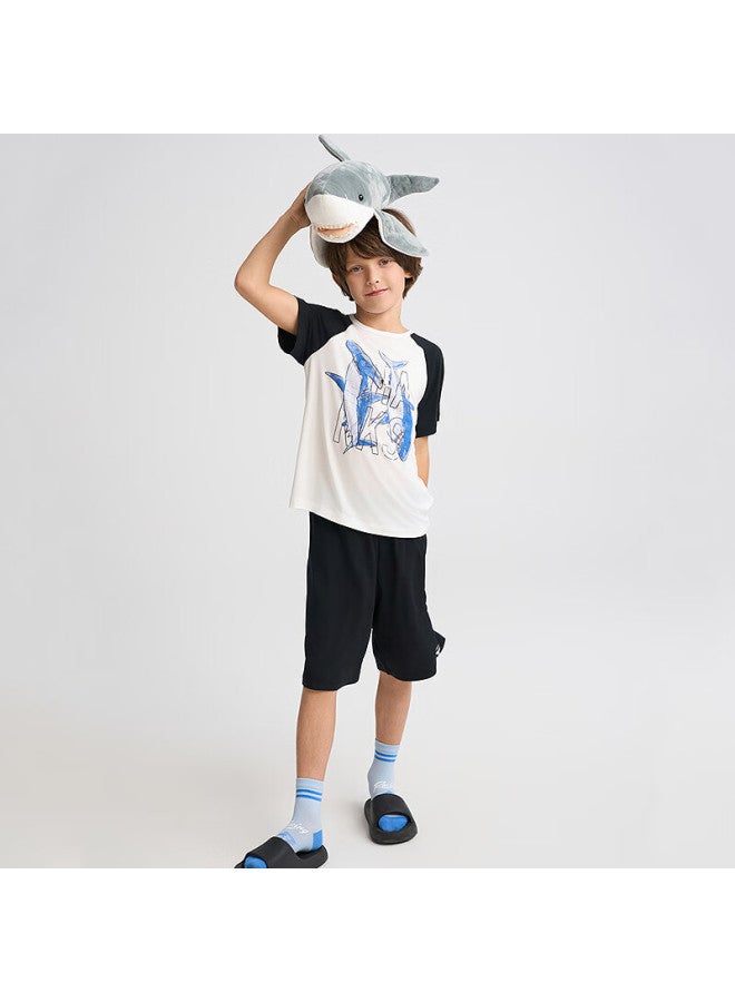 Aimer kids طقم بيجامة للأطفال من أيمر الأولاد بأكمام قصيرة من مودال وسروال قصير سمكة القرش المطرقة 100 - Image 1