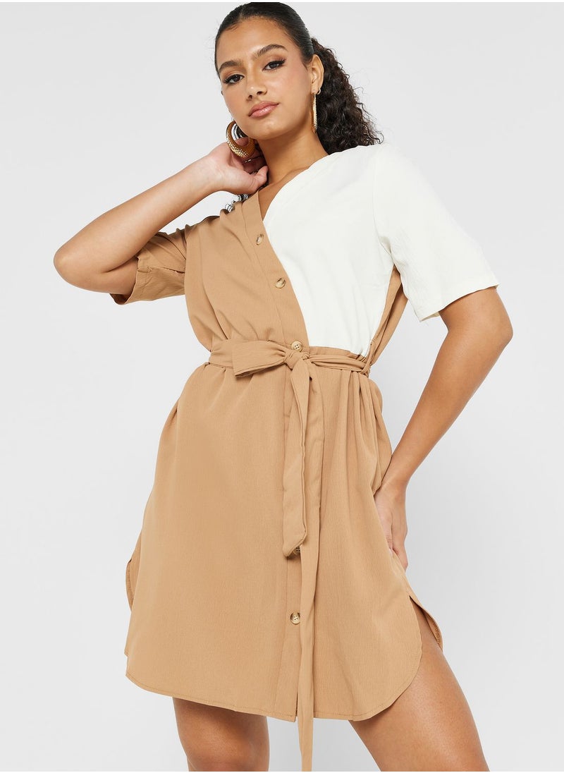 Ginger - Colorblock Detail Mini Dress - Image 1