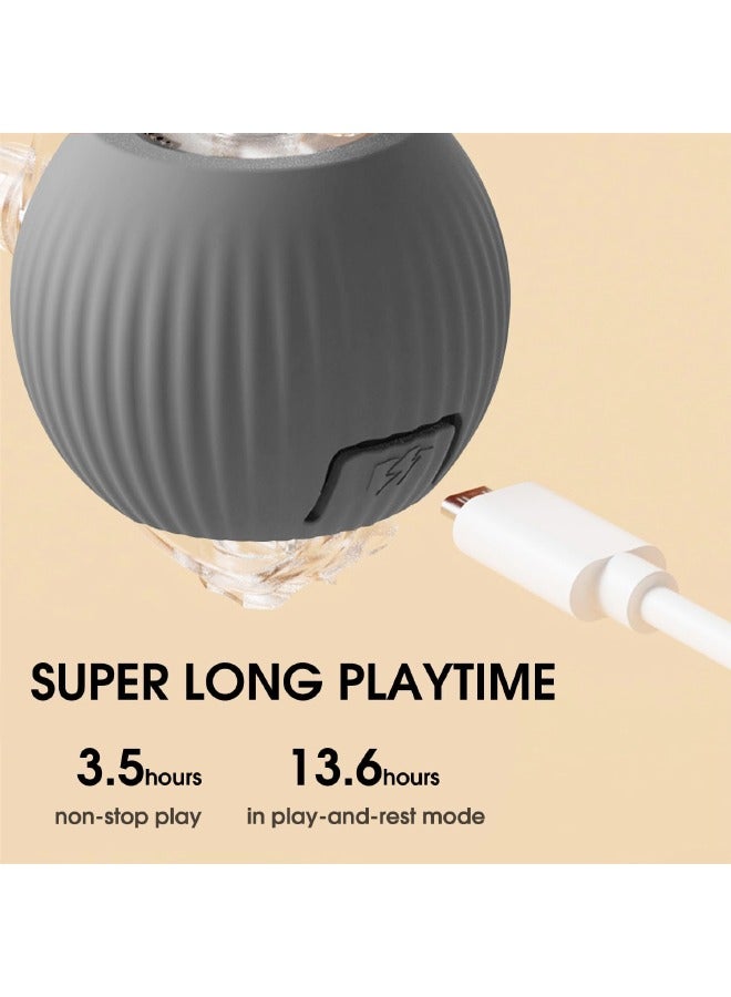 Interactive Rolling Pet Toy Ball, 360° Smart Automatic Self Rolling Cat Dog Ball Toys, Smart Interactive Pet Toy Ball, USB Rechargeable Cat Toys Ball, Automatic Electric Moving Ball Toy for Indoor Cat/Dog (Grey) - Image 5