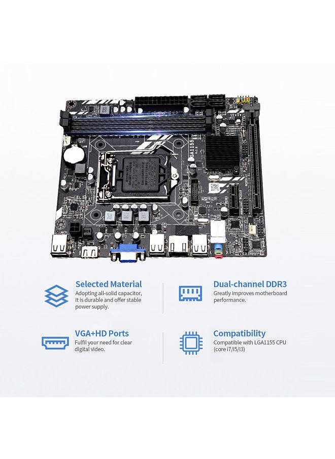 JINGSHA - ATX Motherboard Support LGA1155CPU(core i7/i5/i3)/2 Dual-channel DDR3 Slots/VGA+HD Ports/Ethernet Port/2 Expansion Slots - Image 1