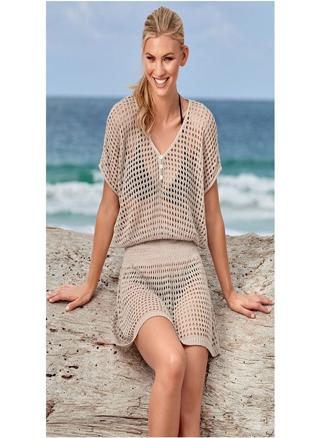 Loquat Loose Pullover Beach Dress Beige  - Image 1