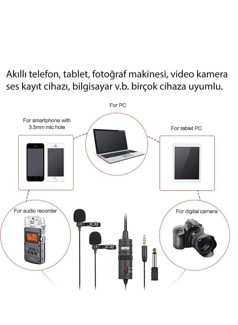 BOYA by-M1 Universal 2-Person Dual Omnidirectional Lavalier Microphone for Cameras, Smartphones, Tablets, Computers, Recorders & More, Black, (BY-M1DM) BY-M1DM Black - Image 2