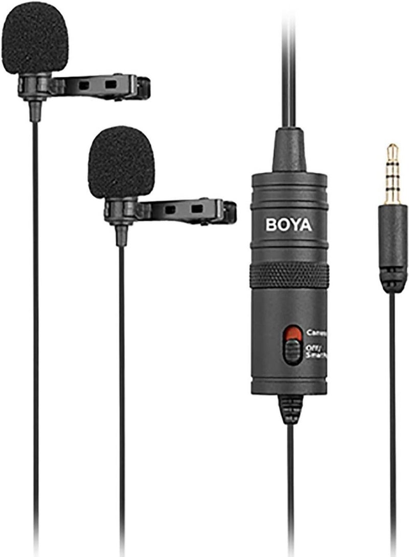 BOYA by-M1 Universal 2-Person Dual Omnidirectional Lavalier Microphone for Cameras, Smartphones, Tablets, Computers, Recorders & More, Black, (BY-M1DM) BY-M1DM Black - Image 1