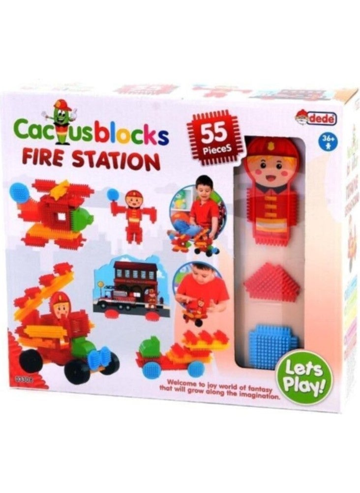 dede Grandpa Cactus Blocks 55 Pieces Fire Station Educational Tutorial  - Image 1