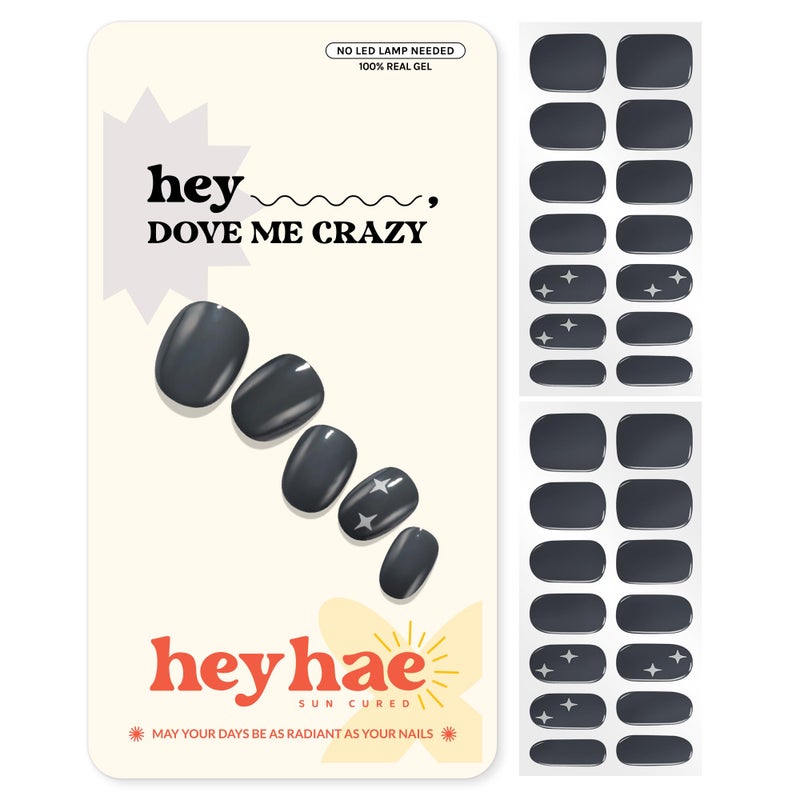Heyhae Semi Cured Gel Nail Strips | No LED Lamp Needed | Fall, Gray, Solid | Easy Apply & Remove, Salon Quality | Includes 28 Strips, 1 Prep Pads, Nail File & Wooden stick - Hey, Dove me Crazy - Image 1