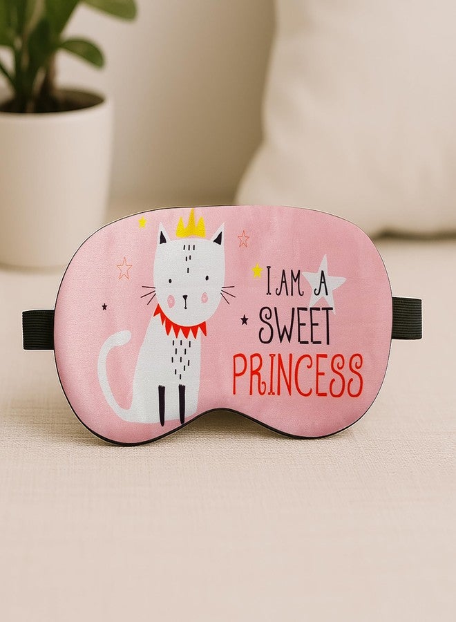 Jenna Sweet Princess Cat Printed Sleep Eye Mask Ultra Soft Comfortable Sleeping Eye Mask with Adjustable Elastic Strap | Light Blocking Eye Cover | for Women & Men Wear Deep Sleep, Travel, Nap & Relaxation (Pink) - Image 3