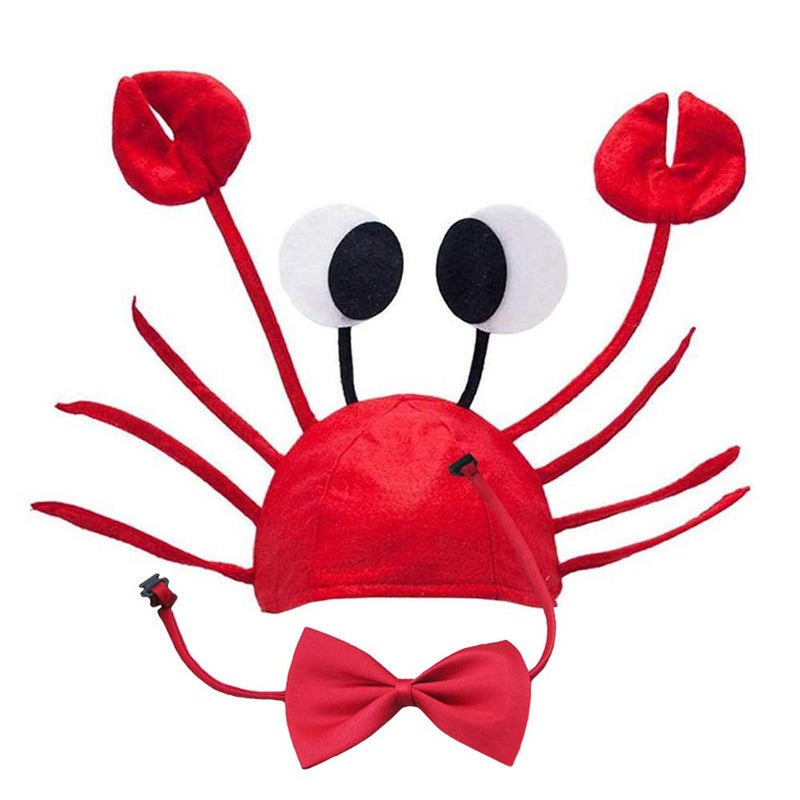Lifreer Crab Hat, Adjustable Red Crab Hat Costume Fancy Hats + Red Wine Bow Tie for Halloween Christmas Easter Party Decoration Adult Boys Girls - Image 1