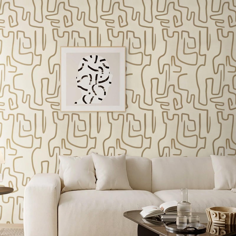 Ismoon 17.3"X78.7" Wallpaper Peel and Stick Modern Gold Peel and Stick Wallpaper Abstract Scribbles Wall Paper Removable Self-Adhesive Waterproof Wall Paper for Bathroom Decoration Vinyl Film Roll - Image 1