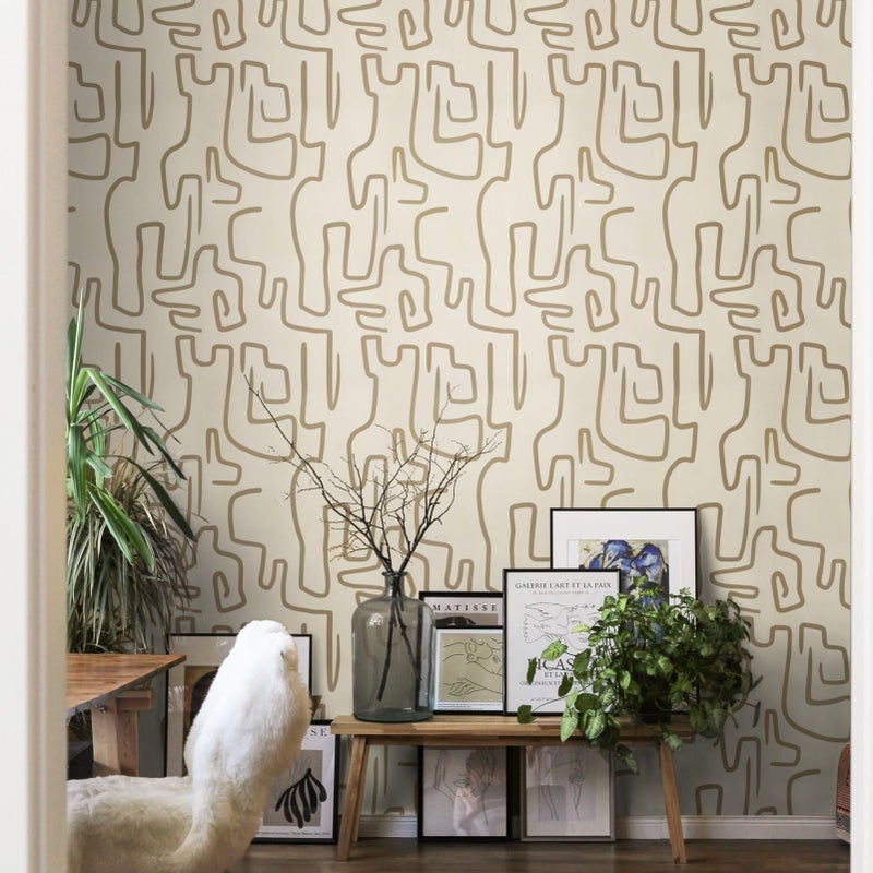 Ismoon 17.3"X78.7" Wallpaper Peel and Stick Modern Gold Peel and Stick Wallpaper Abstract Scribbles Wall Paper Removable Self-Adhesive Waterproof Wall Paper for Bathroom Decoration Vinyl Film Roll - Image 5