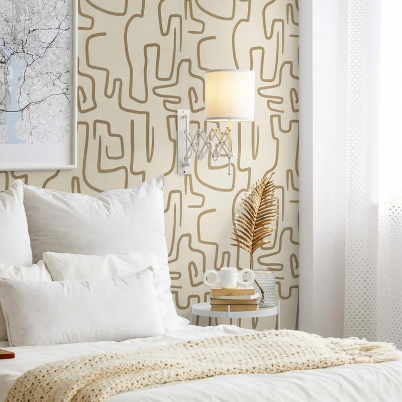 Ismoon 17.3"X78.7" Wallpaper Peel and Stick Modern Gold Peel and Stick Wallpaper Abstract Scribbles Wall Paper Removable Self-Adhesive Waterproof Wall Paper for Bathroom Decoration Vinyl Film Roll - Image 4