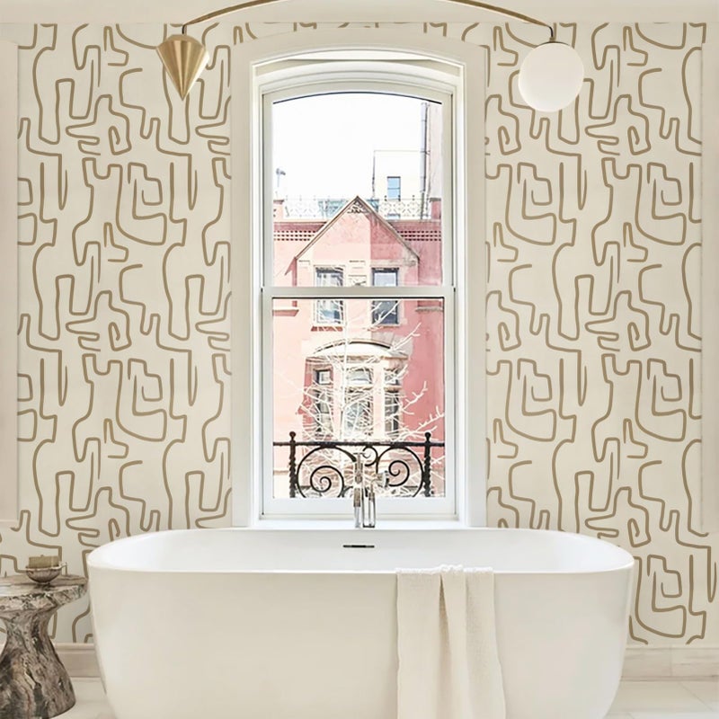 Ismoon 17.3"X78.7" Wallpaper Peel and Stick Modern Gold Peel and Stick Wallpaper Abstract Scribbles Wall Paper Removable Self-Adhesive Waterproof Wall Paper for Bathroom Decoration Vinyl Film Roll - Image 3