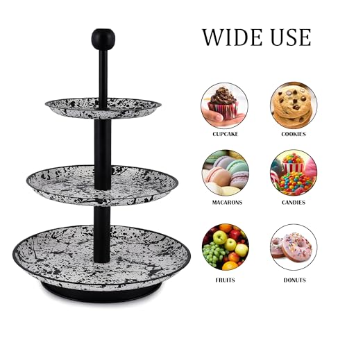 Elan MILD Steel Round 3 Tier Cupcake Stand Dessert Holder Multipurpose Serving Display Stand for Birthdays/Wedding Party(Black & White) - Image 3