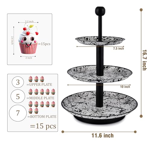 Elan MILD Steel Round 3 Tier Cupcake Stand Dessert Holder Multipurpose Serving Display Stand for Birthdays/Wedding Party(Black & White) - Image 2