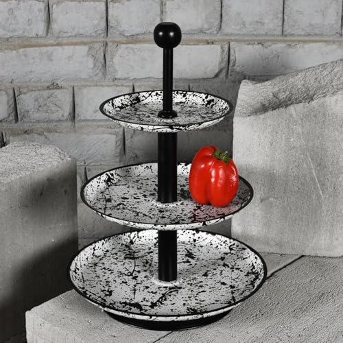 Elan MILD Steel Round 3 Tier Cupcake Stand Dessert Holder Multipurpose Serving Display Stand for Birthdays/Wedding Party(Black & White) - Image 1