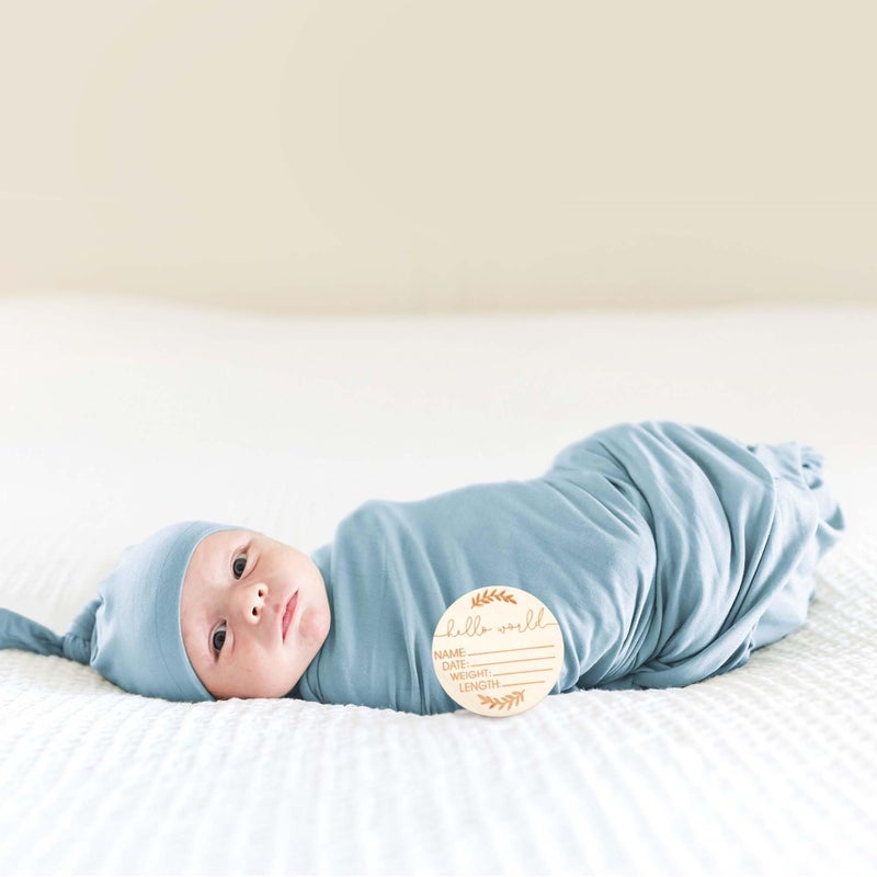 MairMore Baby Swaddle Receiving Blankets with Matching Beanie Set Newborn Nursery Swaddle Wrap for Baby Girls and Boys (Blue) - Image 3