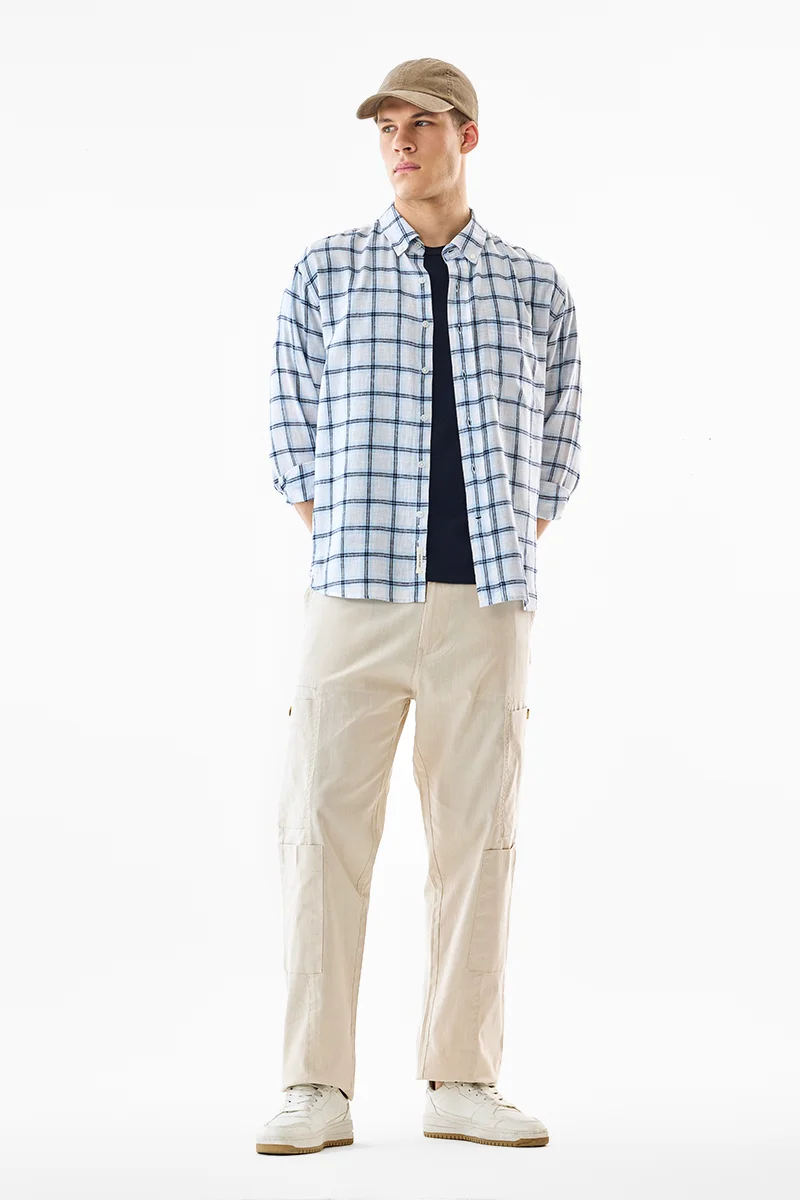 SNITCH Beige Solid Loose Fit Streetwear Cargo