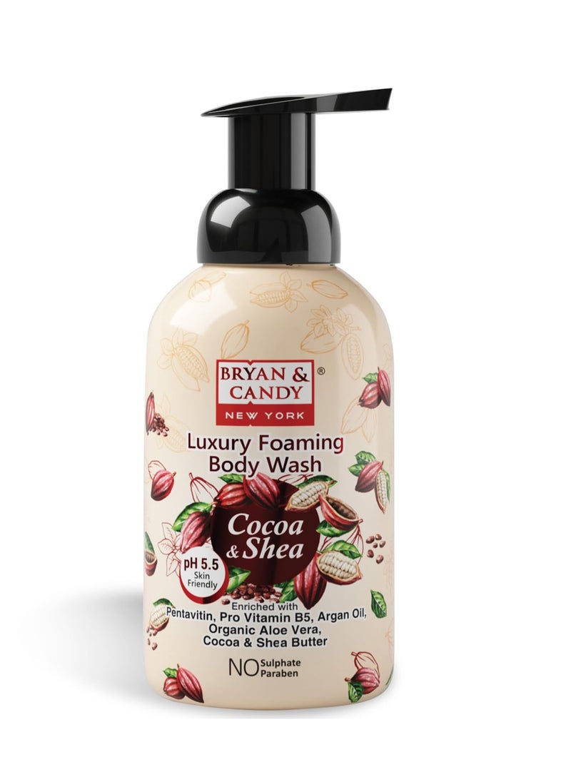 BRYAN & CANDY Bryan And Candy Cocoa Shea Luxury Foaming Body Wash with Pentavitin Pro Vit B5 Argan Oil Aloe Vera Cocoa Shea Butter Skin Friendly pH 5.5 All Skin Types 400 Ml  - Image 1