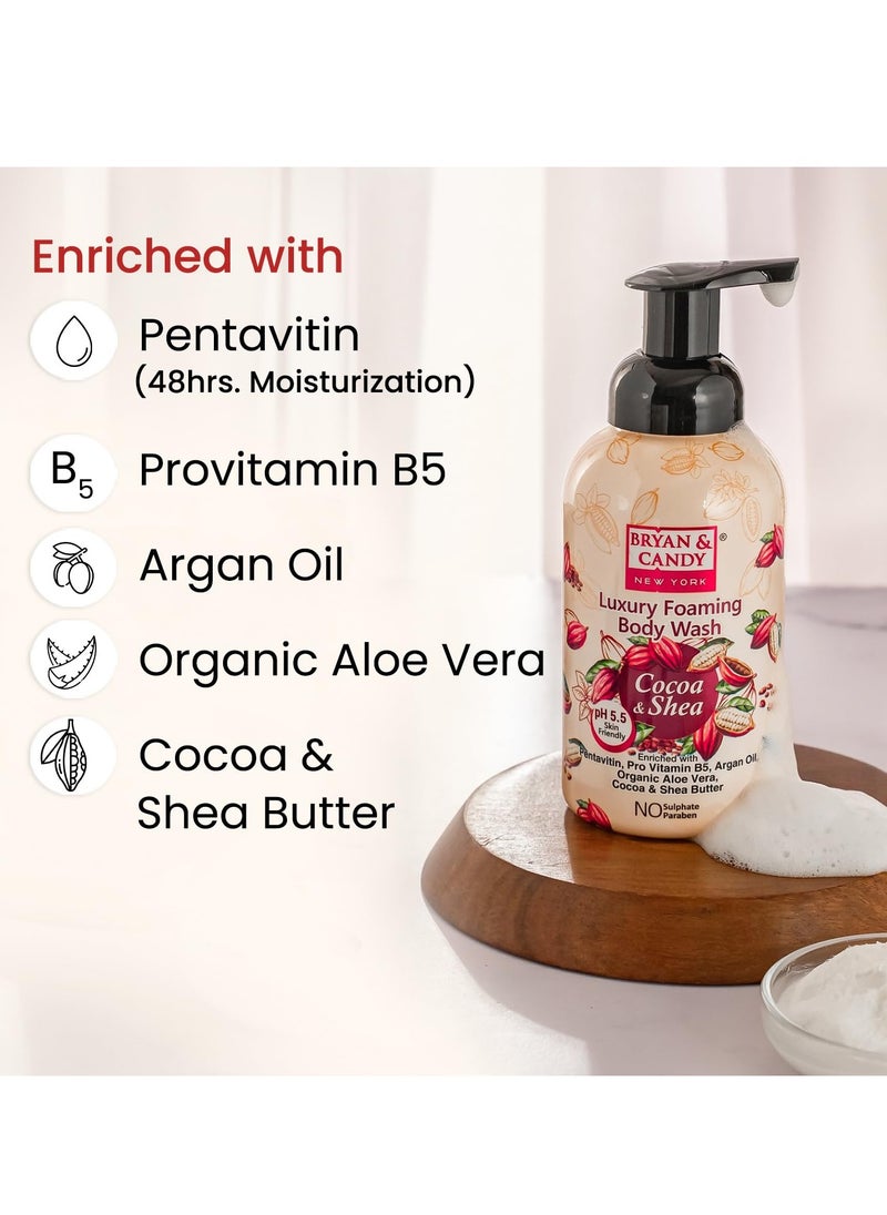 BRYAN & CANDY Bryan And Candy Cocoa Shea Luxury Foaming Body Wash with Pentavitin Pro Vit B5 Argan Oil Aloe Vera Cocoa Shea Butter Skin Friendly pH 5.5 All Skin Types 400 Ml  - Image 3
