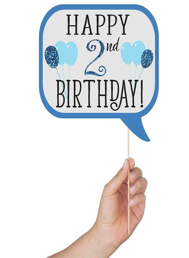 Outside The Booth 2nd Birthday Boy Photo Booth Props - 41-pc Photobooth Kit with 8 x 10-Inch Sign, 60 Adhesive Pads, 45 Sticks - 2nd Birthday Decorations for Boys - Image 2