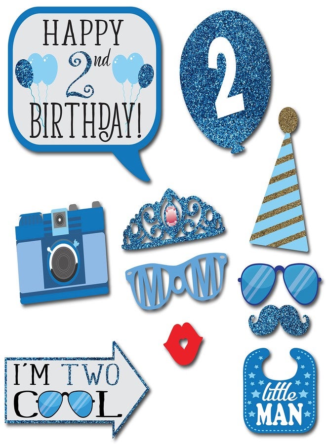Outside The Booth 2nd Birthday Boy Photo Booth Props - 41-pc Photobooth Kit with 8 x 10-Inch Sign, 60 Adhesive Pads, 45 Sticks - 2nd Birthday Decorations for Boys - Image 4