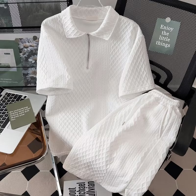 Mens Slim Fit Polo Shirt and Shorts Set Casual Summer Outfit Grey - Image 4