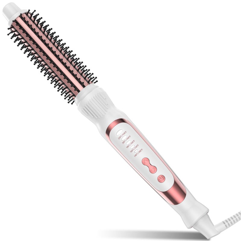 DENVEK Heated Round Brush, Ceramic Tourmaline Ion Curling Iron, Hot for Fluffy Thermal Brush Curling Wand, Suitable for All Hair Types Tool (White, 1 inch) - Image 1