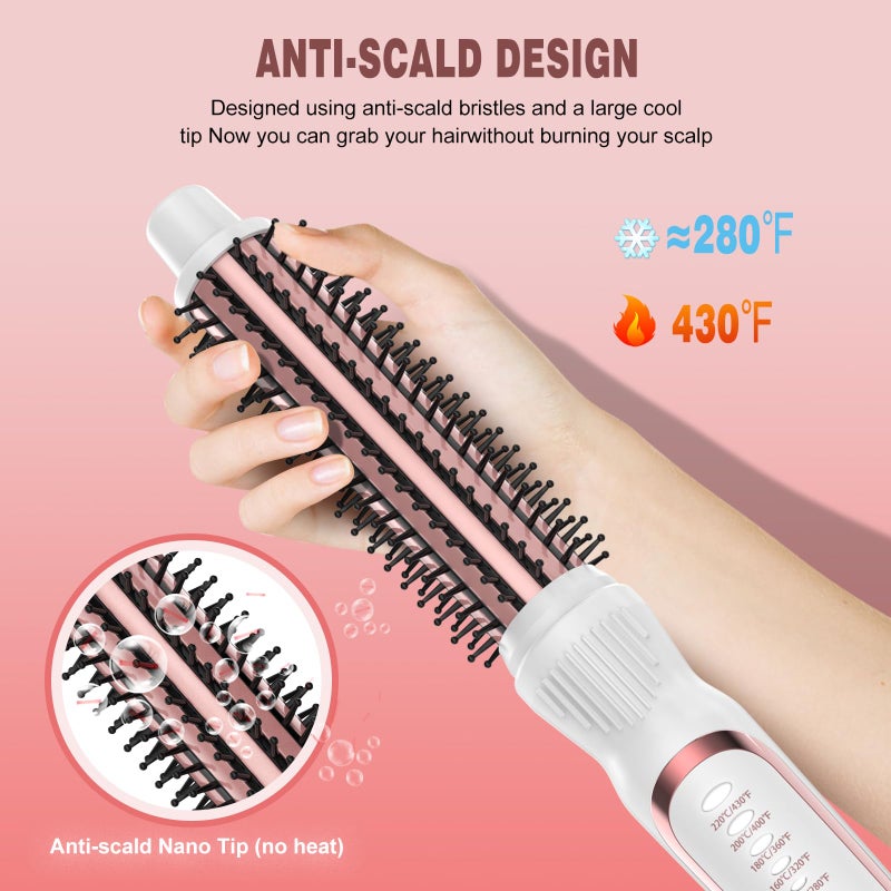 DENVEK Heated Round Brush, Ceramic Tourmaline Ion Curling Iron, Hot for Fluffy Thermal Brush Curling Wand, Suitable for All Hair Types Tool (White, 1 inch) - Image 2