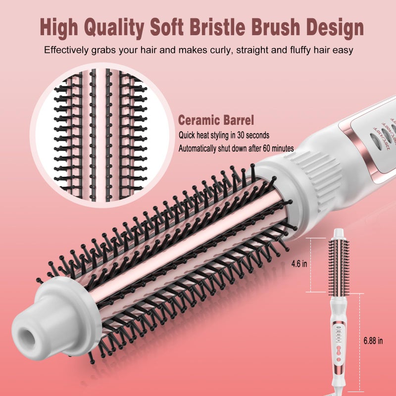 DENVEK Heated Round Brush, Ceramic Tourmaline Ion Curling Iron, Hot for Fluffy Thermal Brush Curling Wand, Suitable for All Hair Types Tool (White, 1 inch) - Image 4