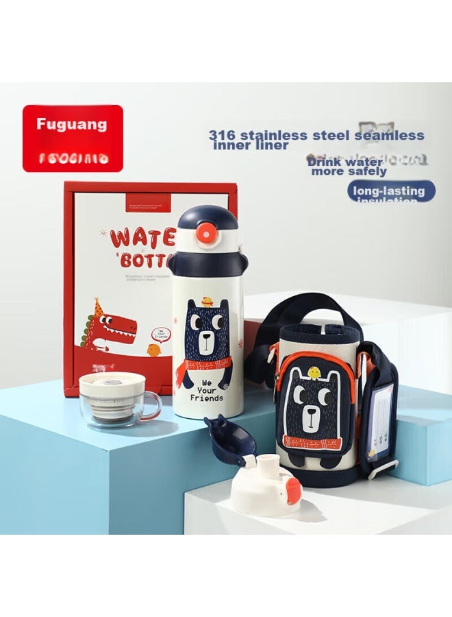 Tomimitsu Fuguang Children's Insulated Water Bottle, 316 Stainless Steel, For Boys And Girls, Elementary School Students, Large Capacity, For Toddlers And Kindergarten, With Straw, 600ml - Image 3