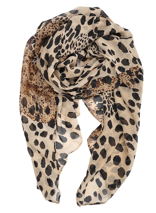 YOUR SMILE YOUR SMILE Ladies/Women's Lightweight Floral Print/Solid Color mixture Shawl Scarf For Spring Summer season (Leopard 2) - Image 3