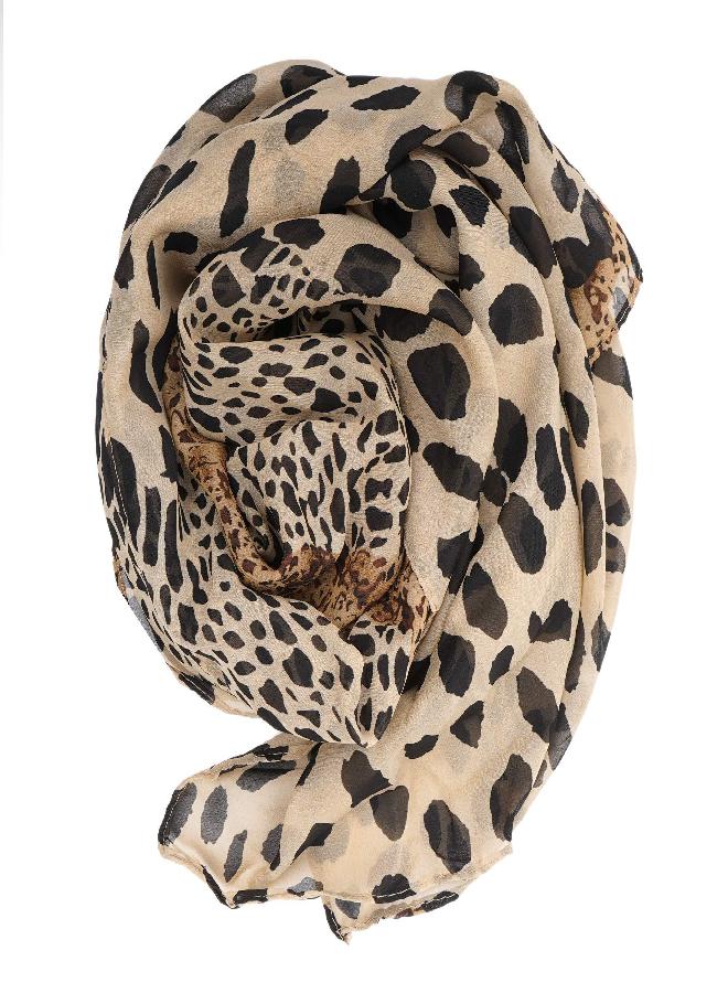 YOUR SMILE YOUR SMILE Ladies/Women's Lightweight Floral Print/Solid Color mixture Shawl Scarf For Spring Summer season (Leopard 2) - Image 2