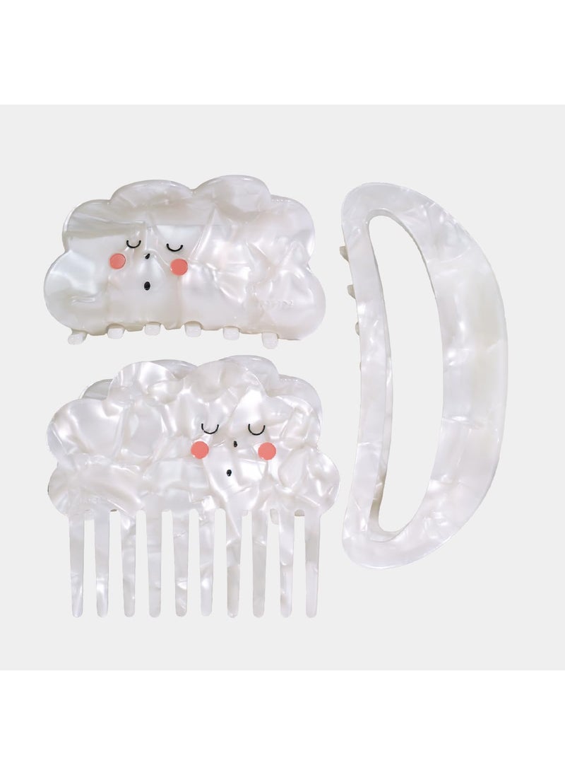INH INH Hair Claw Clips  Wide Tooth Comb Set  3 pc Acetate Hair Accessories 