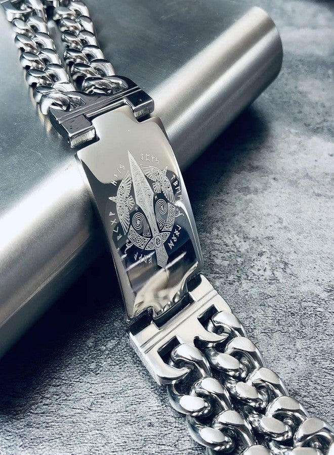 bahamut Mens Viking Odin Gungnir Stainless Steel Cool Cuban Chain Link Bracelet for Men,Norse Cuff Wristband Jewelry (Odin's Gungnir) - Image 3