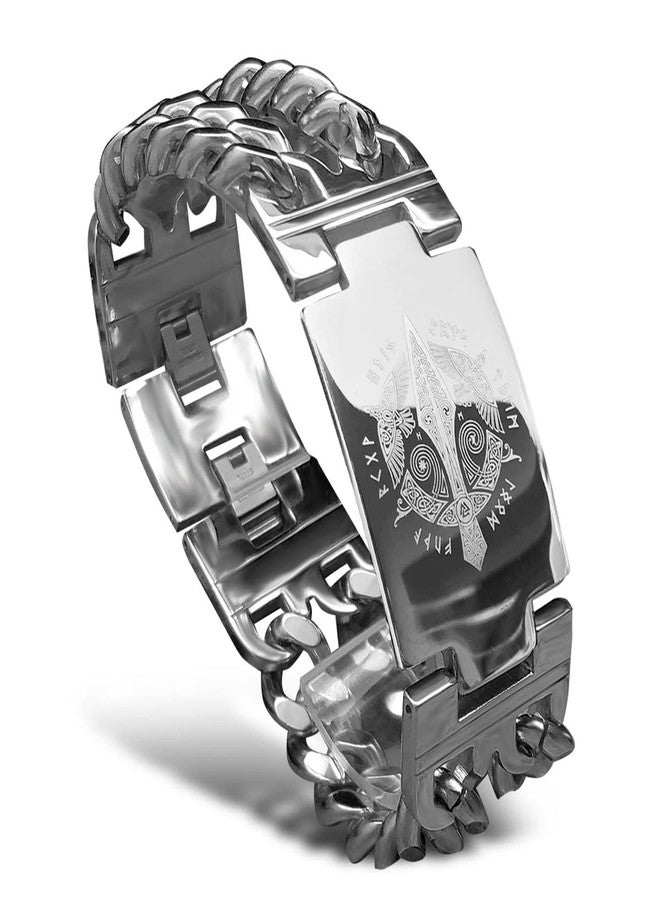 bahamut Mens Viking Odin Gungnir Stainless Steel Cool Cuban Chain Link Bracelet for Men,Norse Cuff Wristband Jewelry (Odin's Gungnir) - Image 1