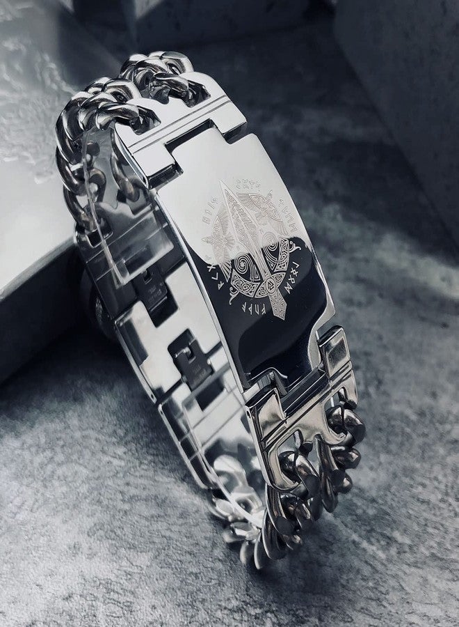 bahamut Mens Viking Odin Gungnir Stainless Steel Cool Cuban Chain Link Bracelet for Men,Norse Cuff Wristband Jewelry (Odin's Gungnir) - Image 2