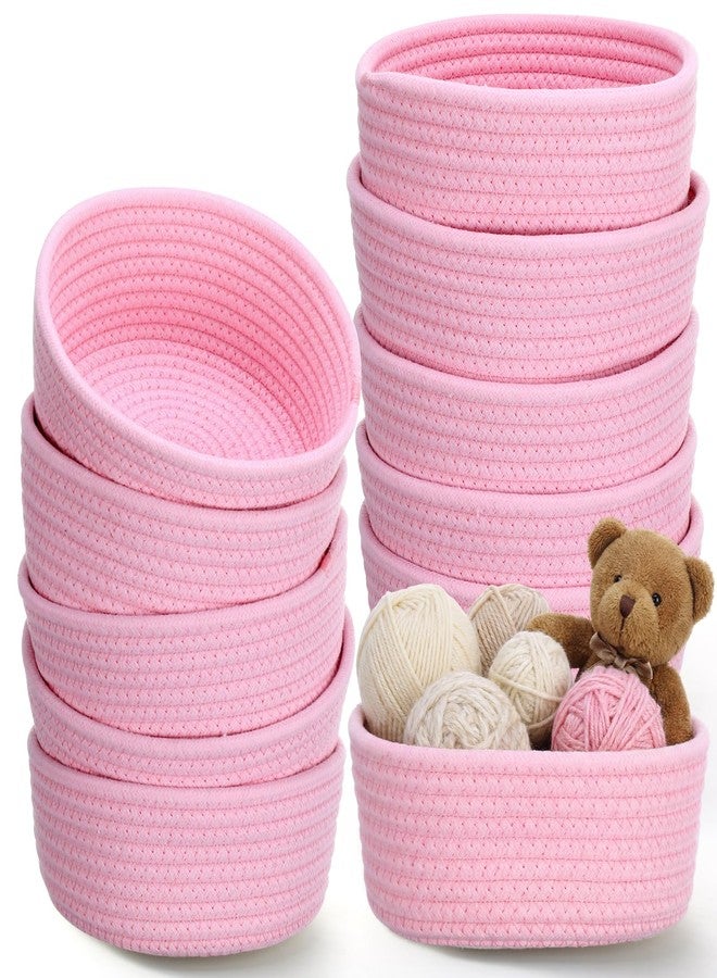 Yinkin 12 Pack Small Storage Basket Cute Natural Cotton Rope Woven Basket Tiny Boho Decorative Toy Storage Bin Gift Baskets for Home Organizing, Closet, Shelf, Nursery, Bathroom(Round,Pink) - Image 1