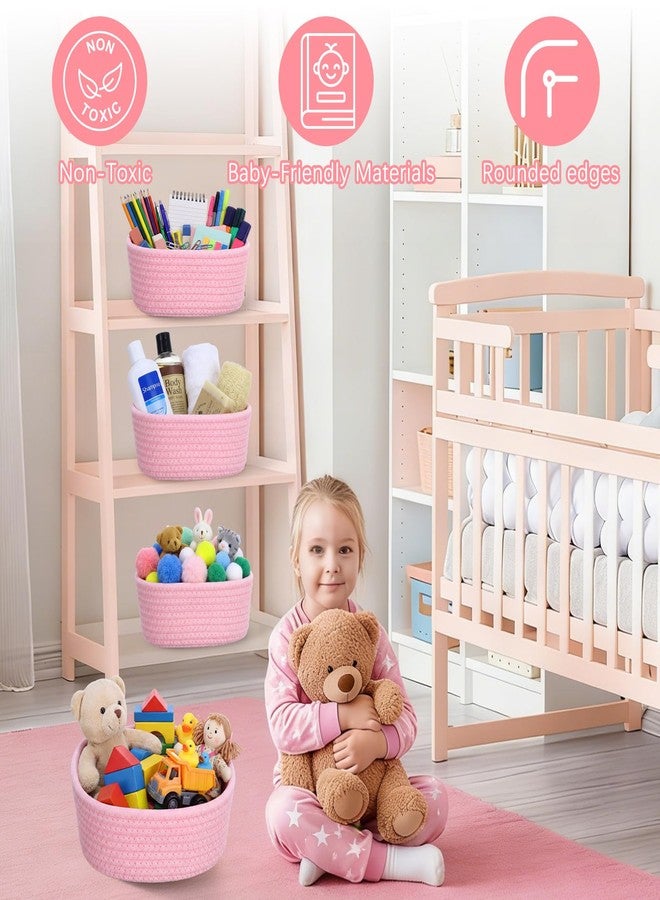 Yinkin 12 Pack Small Storage Basket Cute Natural Cotton Rope Woven Basket Tiny Boho Decorative Toy Storage Bin Gift Baskets for Home Organizing, Closet, Shelf, Nursery, Bathroom(Round,Pink) - Image 5