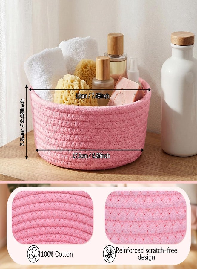 Yinkin 12 Pack Small Storage Basket Cute Natural Cotton Rope Woven Basket Tiny Boho Decorative Toy Storage Bin Gift Baskets for Home Organizing, Closet, Shelf, Nursery, Bathroom(Round,Pink) - Image 2