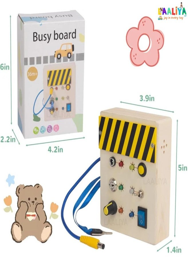 LAALIYA Wooden Busy Board for Kids | Montessori Activity Board with Lights, Switches, Buttons & Keys | Early Learning Sensory Toy for Toddlers | STEM Motor Skill Development Toy - Image 3