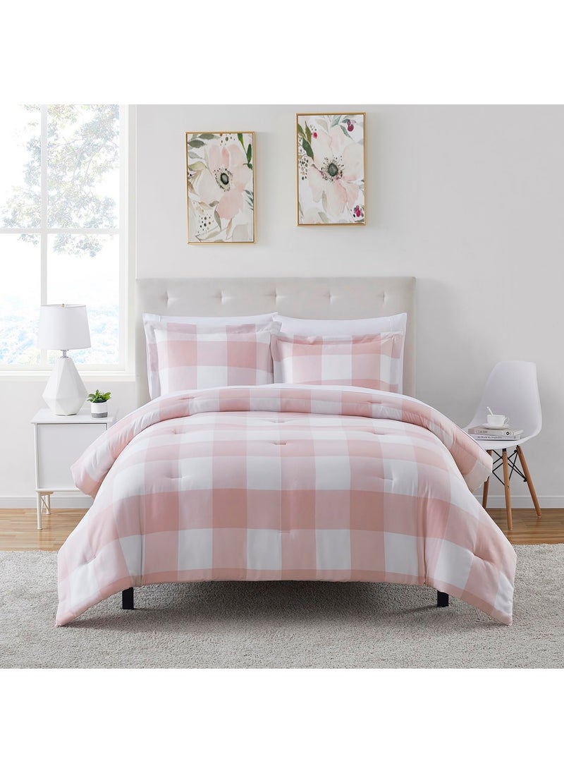 Sweet Home Collectio 7 Piece Comforter Set Bag Solid Color All Season Soft Down Alternative Blanket & Luxurious Microfiber Bed Sheets  Twin  Checkered Box Blush  - Image 1