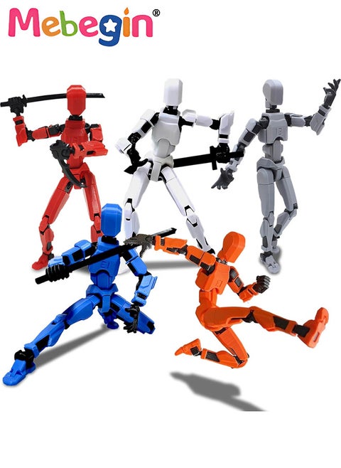 5 Pack Assembly Completed T13 Action Figure Set, Fully Articulated Titan 13 Action Figure, Dummy 13 Action Figure with Movable Joints and Abundant Accessories, 3D Printed Multi-Jointed Robots, Creat