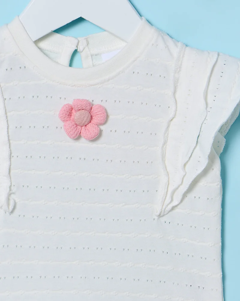 Redtag Infant Girls White Jacquard Blouse With 3D Flower