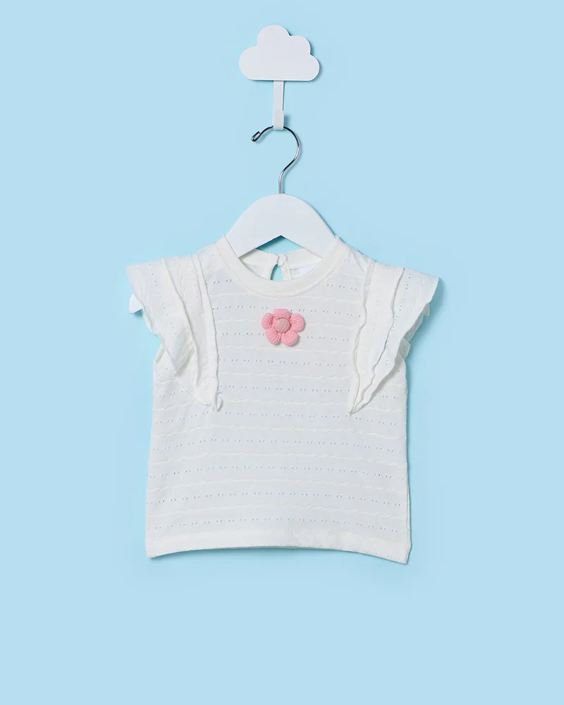 Redtag Infant Girls White Jacquard Blouse With 3D Flower